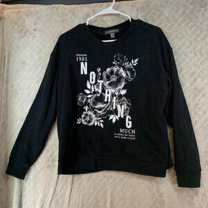 Primark Kids 12 T-Shirt Black Long Sleeve Graphic Print Floral Spell Out
